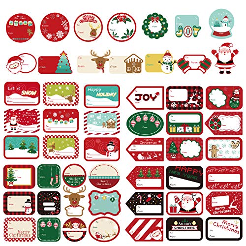 Product Cover Whaline 265Pcs Christmas Self Adhesive Stickers Gift Name Tag, Santa Snowmen Xmas Tree Reindeer Christmas Presents Labels, Christmas Decals for Festival Birthday Wedding Holiday Decoration(30 Sheets)