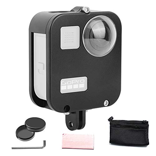 Product Cover Compatible with Gopro MAX case,Aluminum Case Frame for GoPro MAX with 2 Aluminium Alloy Lens Cap 2 Protective Lens