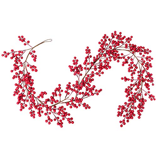 Product Cover DearHouse 5.58FT Red Berry Christmas Garland, Flexible Artificial Berry Garland for Indoor Outdoor Hone Fireplace Decoration for Winter Christmas Holiday New Year Decor.