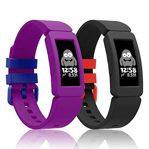 Product Cover Intoval Silicone Bands for Fitbit ace 2,Replacement Bands for Fitbit ace 2 Bands for Kids Boys Girls Soft Sport Band for Fitbit Ace 2 Activity Tracker for Kids. (Grape+Black1)