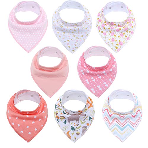 Product Cover VOSVOC Baby Bandana Drool Bibs for Girls 8 Pack Baby Girl Bibs for Drooling and Teething Organic Cotton Super Absorbent Hypoallergenic Soft Baby Shower Gift Set