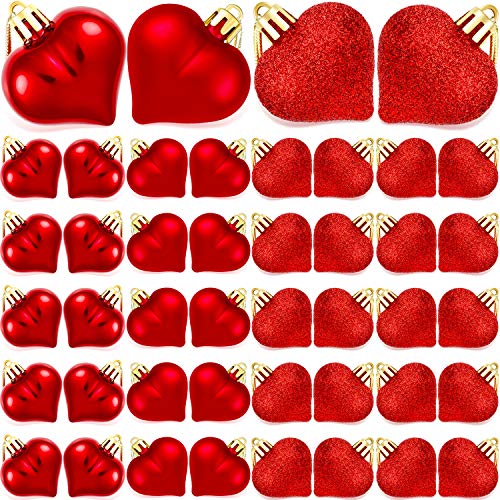 Product Cover WILLBOND 48 Pieces Valentine's Day Heart Ornament Heart Shape Baubles Multi Finish Heart Baubles for Valentine's Day Decoration DIY Craft, 3 Styles (Red)