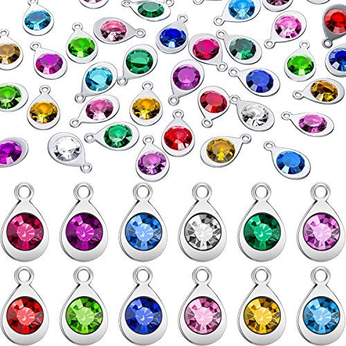 Product Cover 60 Pieces Water Drop Shape Charms Set, Water Drop Crystal Beads Pendants Jewelry Findings for Necklace Bracelet Ankle Earring Hair Ornaments Jewelry DIY Making, 12 Colors