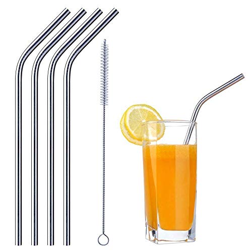 Product Cover Diniva Reusable Stainless Steel Drinking Straws, Safe & Hygenic (4 Bend, 1 Cleaning Brush)- Silver
