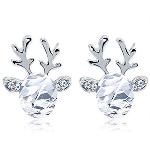 Product Cover Christmas Earrings Holiday Jewelry for Womens Girls - Christmas Earrings Crystal Studs Xmas Reindeer Luxury Earing Clear Cubic Stud Hypoallergenic Cute Earrings (White)
