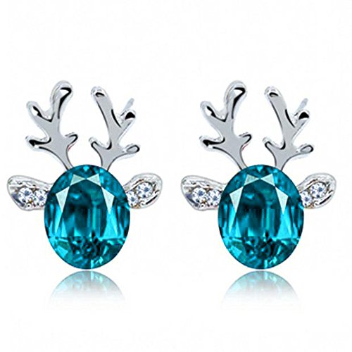 Product Cover Christmas Earrings Holiday Jewelry for Womens Girls - Christmas Earrings Crystal Studs Xmas Reindeer Luxury Earing Clear Cubic Stud Hypoallergenic Cute Earrings (Light Blue)