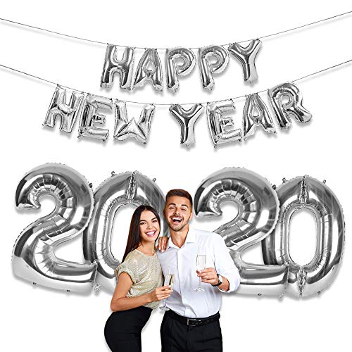 Product Cover Treasures Gifted Silver Happy New Years Eve Party Supplies 2020 Calendar or Lunar New Year 16 and 40 Inch Mylar Foil Letter Number Balloons Banner Decor NYE Decorations