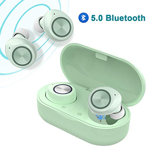 Product Cover True Wireless V5.0 Bluetooth Earbuds Waterpoof LED Sports in-Ear Headphones, HD Stereo Sound Bluetooth Wireless Earphone with Charging Case (Green)