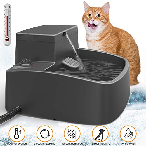 Product Cover 2020 Newest Dog Water Fountain,Upgraded 2 in 1 Cat Drinking Fountain and Heated Thermal Water Bowl Indoor Outdoor,Pet Heating Garden Water Feeder for Multi-Pet Chicken Squirrel,Winter Ice-Free,52oz