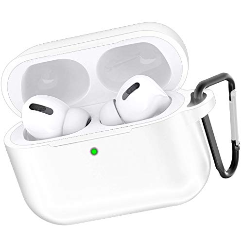 Product Cover Airpods Pro Case Cover, YIKESHU 360 Protective Cover for Apple Airpods Pro Wireless Charging Case 2019, Soft Silicone Shock Proof Skin Slim Carrying Wrap with Keychain Latest Model (White)