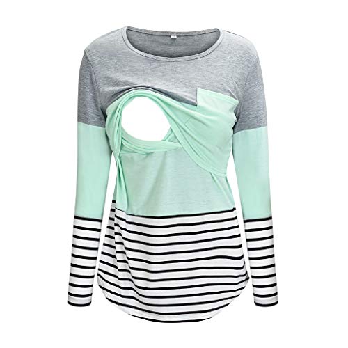 Product Cover Goddesslili Maternity Shirts Nursing Tops Long Sleeve Colorblock Patchwork Striped Comfy and Soft Breastfeeding Tee for Pregnancy Mom Daily Casual Home Wear Multi Colors
