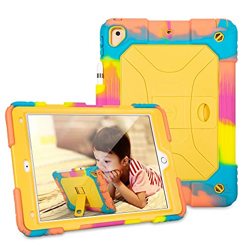 Product Cover iPad 10.2/iPad 10.5 Case Built in Pencil Holder&Kickstand,Soft Silicone Makes Shockproof Protective Case for Kids' Outdoor Activity for iPad 10.2 7th Generation/iPad 10.5 2019-Ice/Yellow