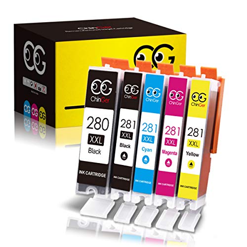 Product Cover CHINGER Compatible Canon 280 281 Ink Cartridges Replacement for PGI-280XXL CLI-281XXL PGI 280 XXL CLI 281 XXL Used with PIXMA TR8520 TR7520 TS9120 TS6120 TS6220 TS8120 TS8220 TS8320 Printer (5 Pack)