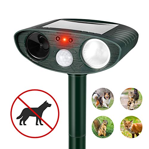 Product Cover Ultrasonic Dog Repellent, Solar Powered Waterproof PIR Sensor Repeller for Cats, Dogs and More