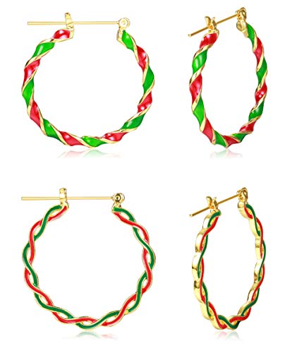 Product Cover Sllaiss 2 Pairs Christmas Hoop Earrings Endless Big Hoop Earrings Christmas Party Earrings Xmas Holiday Jewelry Set Gifts for Women