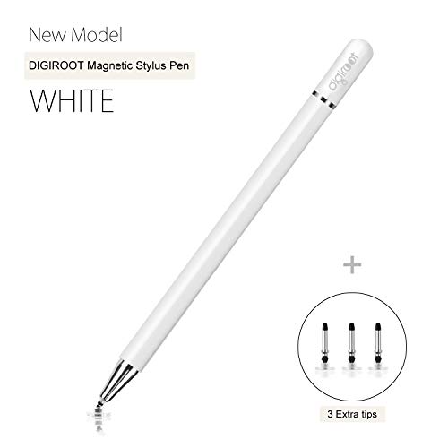 Product Cover Digiroot Stylus for iPad, Magnetic Disc Stylus Pen 2019 Updated Touch Capacitive Screen Pens for Apple/iPhone/Ipad pro/Mini/Air/Android/Microsoft/Surface with 3 Replacement Tips - (White)