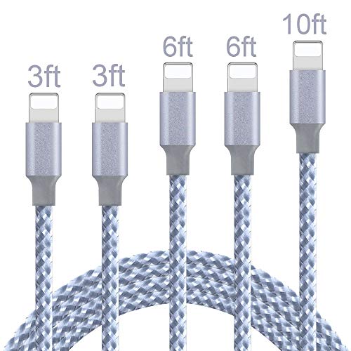 Product Cover iPhone Charger,Mfi Certified Lightning Cables 5pack 3FTX3FT 6FTX6FT 10FT to USB Syncing Data and Nylon Braided Cord Charger for iPhone XS/Max/XR/X/8/6Plus/6S/7Plus/7/8Plus/SE/iPad and More