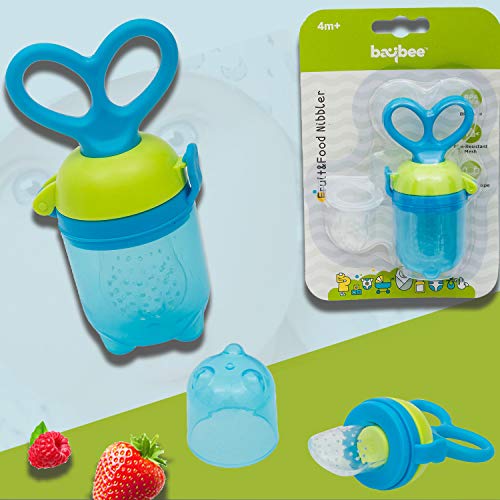 Product Cover Baybee Baby Food Feeder Pacifier-Organic/Fresh Food Feeder for 3-24 Months Infant&Newborn&Toddlers Fresh Fruit Nibbler,2 Silicone Sac (Blue 1 Pack) (Blue)