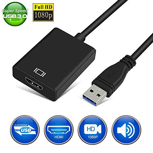 Product Cover USB to HDMI Adapter,HD Audio Video Cable Converter,USB 3.0/2.0 to HDMI 1080P Video Graphics Cable Converter with Audio for PC Laptop Projector Monitor HDTV Compatible with Windows XP 7/8/8.1/10