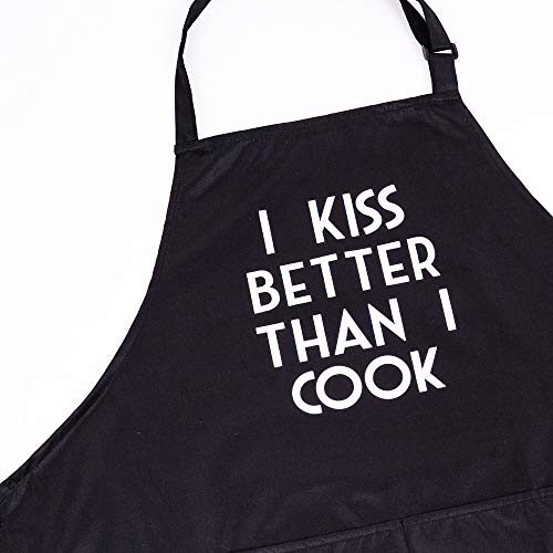 Product Cover NA Funny Apron for Cooking Men Women - I Kiss Better Than I Cook Professional Waterproof Apron with 2 Pockets Adjustable Size for Cooking Baking Grilling Valentine's Kitchen Chef BBQ
