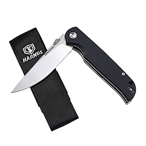 Product Cover Harnds Vanguard CK7207 Folding Knife Compact EDC with D2 Steel Blade Pocket Knife G10 Handle with Thumb Stub Liner Lock and Reversible two-position Pocketclip (satin+ stonewash+black)