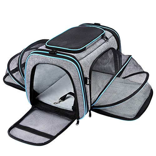 Product Cover MASKEYON Airline Approved Pet Carrier, Large Soft Sided Pet Travel TSA Carrier 4 Sides Expandable Cat Collapsible Carrier with Removable Fleece Pad and Pockets for Cats Dogs and Small Animals