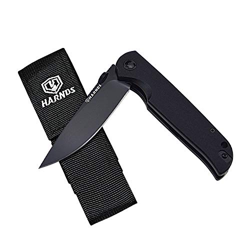 Product Cover Harnds Vanguard CK7207 Folding Knife Compact EDC with D2 Steel Blade Pocket Knife G10 Handle with Thumb Stub Liner Lock and Reversible two-position Pocketclip (black titanium+stonewash+black)