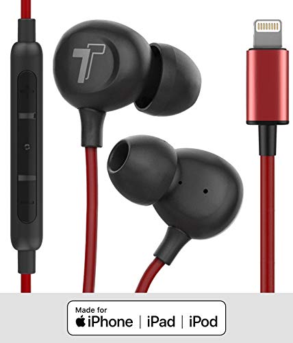 Product Cover Thore iPhone Earphones (V60) Wired in Ear Lightning Earbuds (Apple MFi Certified) Headphones with Microphone Remote for iPhone 11/Pro Max/Xr/Xs Max/X/8/7, Red (Retail Packaging)