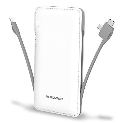 Product Cover 10000mAh Portable Charger, Ultra Slim USB C Power Bank, 4 Output External Battery Pack,Built in Micro and USB C Three Cables Compatible with All mobilephones iPhones X XR MAX
