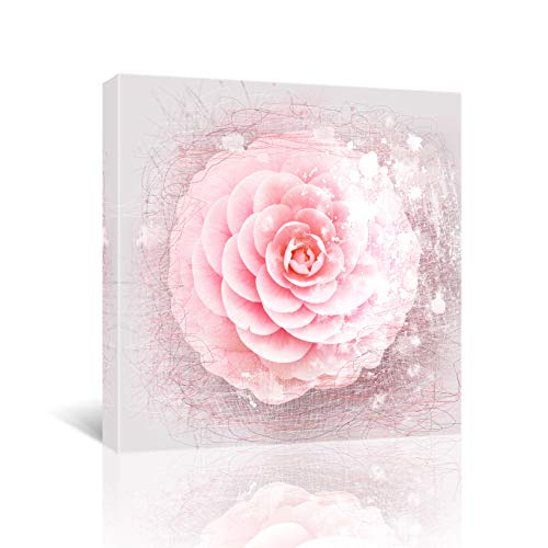 Product Cover Girls Bedroom Decor Pink Wall Decor Rose Flower Pictures Artwork Canvas Art Wall Decor for Bathroom Get Well Gifts for Women Framed Wall Art Modern Bedroom Decor for Teen Girls Size 14x14 Easy to Hang