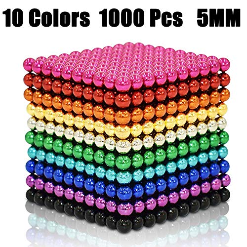Product Cover JIFENGTOYS 10 Colors 1000 Pieces 5MM Magnets Fidget Blocks Toys Magnetic Building Blocks Sets for Development of Intelligence Stress Relief Learning Gift for Kids and Adults