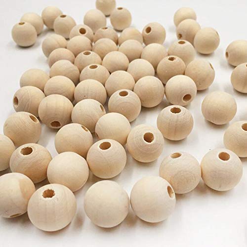 Product Cover 200pcs Natural Wood Beads Unfinished Round Wooden Loose Beads 20mm Wood Spacer Beads for Craft Making or Decoration
