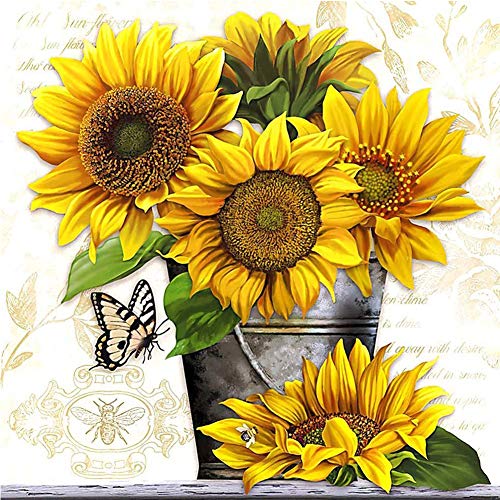 Product Cover Diamond Painting Kits for Adults - 5D DIY Round Diamond Number Kits with Full Drill - Crystal Rhinestone Diamond Embroidery Paintings Great for Home, Office, Wall Decor 11.8×11.8 Inch Sunflower