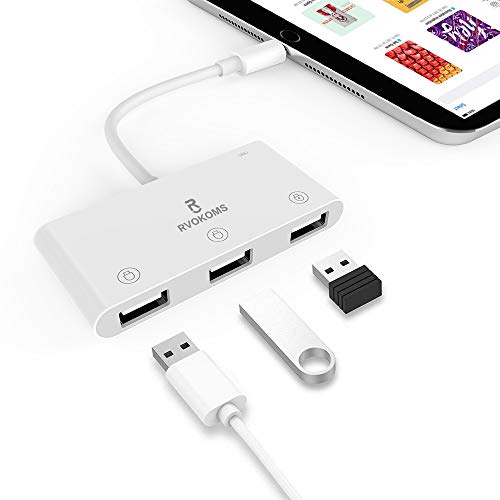 Product Cover Updated 2020 Version USB Camera Adapter, RVOKOMS iOS Hub with Charging Compatible with iPhone 11 Pro X 8 7 iPad, Support iOS 13, Hard Disk, USB Flash Drive, Sound Card, MIDI Keyboard, USB RJ45, Mouse