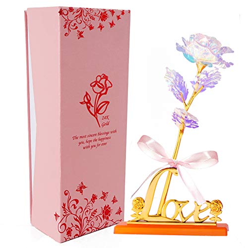 Product Cover BEFINR Colorful Artificial Rose Noble Pink Box Plastic Flower with Love-Shaped Stand Best Gifts for Girls Hers for Holiday Decor Valentine's Day Mother's Day Christmas