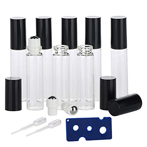 Product Cover Essential Oil Roller Bottles,8 Pack 10ml Clear Glass Roll-on Bottles with Stainless Steel Roller Balls.