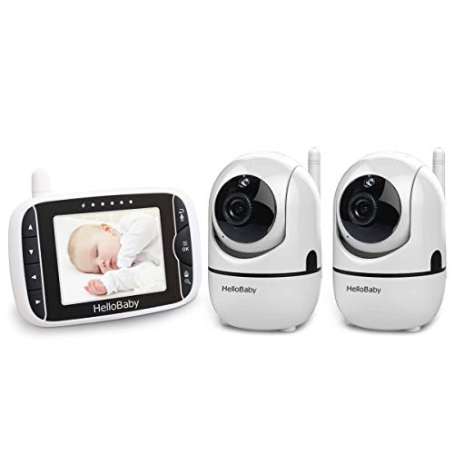 Product Cover Baby Monitor with 2 Camera, HelloBaby 3.2'' Color LCD Screen with 2 Remote Pan-Tilt-Zoom Camera, Infrared Night Vision, Temperature Display, Lullaby, Two Way Audio