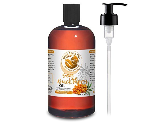 Product Cover NEW Sea Buckthorn Oil. 16 oz. Cold-pressed from Berry. Unrefined. Organic. 100% Pure. Non-comedogenic. Relieves Symptoms of Eczema, Psoriasis, Acne. Natural Moisturizer. For Hair Skin Stretch Marks.