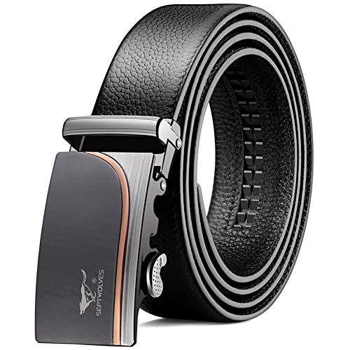 Product Cover Men's Genuine Leather Belt Buckle with Automatic Ratchet Soft Leather Belt For Adjustable Quick Release Slide Belt (Black)