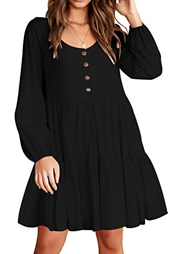 Product Cover Sarin Mathews Womens Dresses Long Sleeve Tunic Dress Mini Fall Holiday Ruffle Swing Shift Babydoll Loose Casual Dress Black