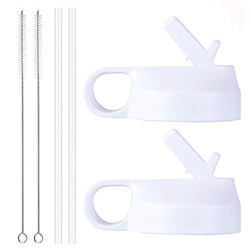 Product Cover Flgoo Straw Lid for Wide Mouth Water Bottle with Straws and Brush 2 Pack (White)