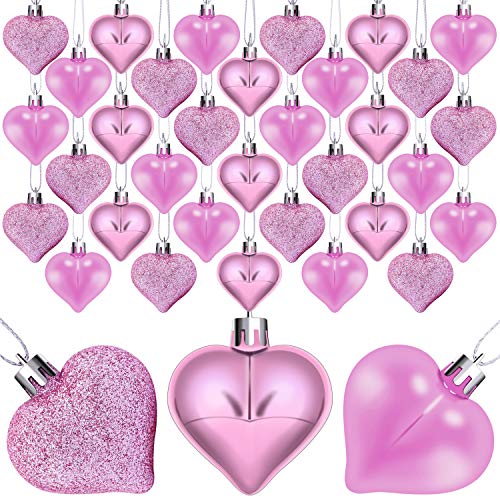 Product Cover Aneco 36 Pack Valentine's Heart Baubles Heart Shaped Ornaments for Valentine's Day Decoration or Home Decor, 3 Styles
