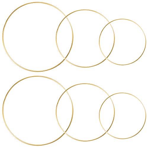 Product Cover Sntieecr 6 Pack 3 Sizes (8, 10 & 12 Inch) Large Metal Floral Hoop Wreath Macrame Gold Hoop Rings for Making Christmas Wreath, Wedding Wreath Decor, Dream Catcher and Macrame Wall Hanging Crafts
