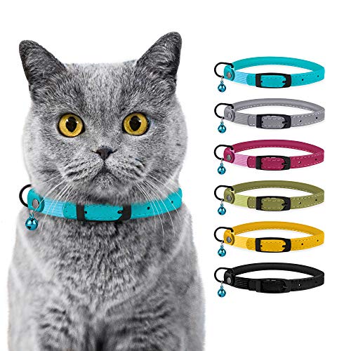 Product Cover BRONZEDOG Cat Collar with Bell Safety Rolled Leather Collars for Cats Kitten Black Blue Pink Green Yellow Grey (8