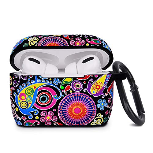 Product Cover AIRSPO Silicone Cover Compatible AirPods Pro Case Floral Print Protective Case Skin for Apple Airpod Pro Charging Case 2019 LED Visible Shock-Absorbing Soft Slim Silicone Case (Bohemian)