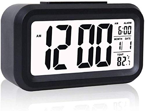 Product Cover MK Store Digital Smart Backlight Battery Operated Alarm Table Clock with Automatic Sensor, Date & Temperature (White & Black)