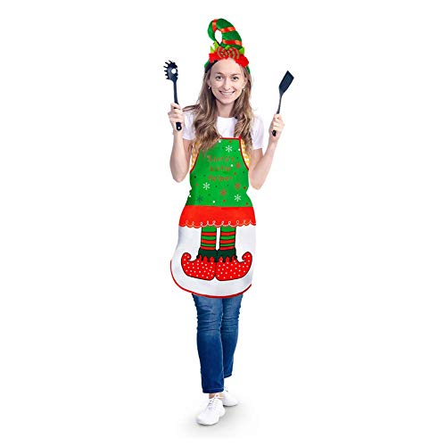 Product Cover Christmas Apron Kids with Elf Hairband Santa`s Little Helper Holiday Kitchen Family