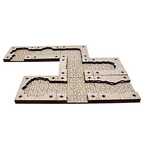 Product Cover Dungeon Cavern Tiles Set Wood Laser-Cut Modular Terrain Customizable Tunnels Battle Map for Pathfinder, D&D and Other Tabletop RPGs (Cavern Tiles)