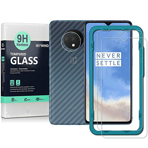 Product Cover Ibywind Screen Protetor for OnePlus 7T [Pack of 2] with Camera Lens Tempered Glass Protector,Back Carbon Fiber Skin Protector,Including Easy Install Kit