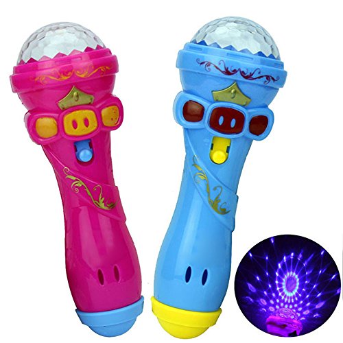 Product Cover Cliramer Wireless Mini Microphone Model Light Up LED Projection Flashing Glowing Music Karaoke Kids Toy Flash Stick Color Random (Multi)